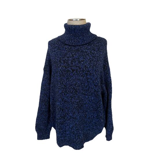 Michael Kors Women’s Blue Black Metallic Chunky Knit Turtleneck Sweater Size M - Picture 1 of 10